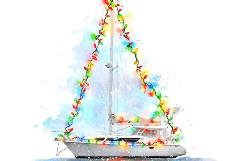 beautiful-sailboat-decorated-strand-colorful-christmas-lights-creating-festive-cheerful-winter-scene-falling-snow-394690881